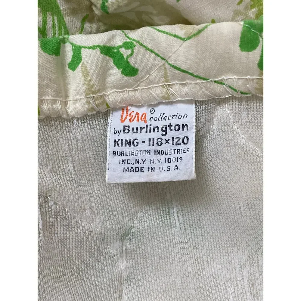 VTG 70s Vera Neumann Green Shadow Fern Butterfly Quilted Bedspread King 106x107
